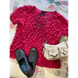 Notations Woman Pink Tiered Ruffle Short Sleeve Blouse Top 1X RN 58719